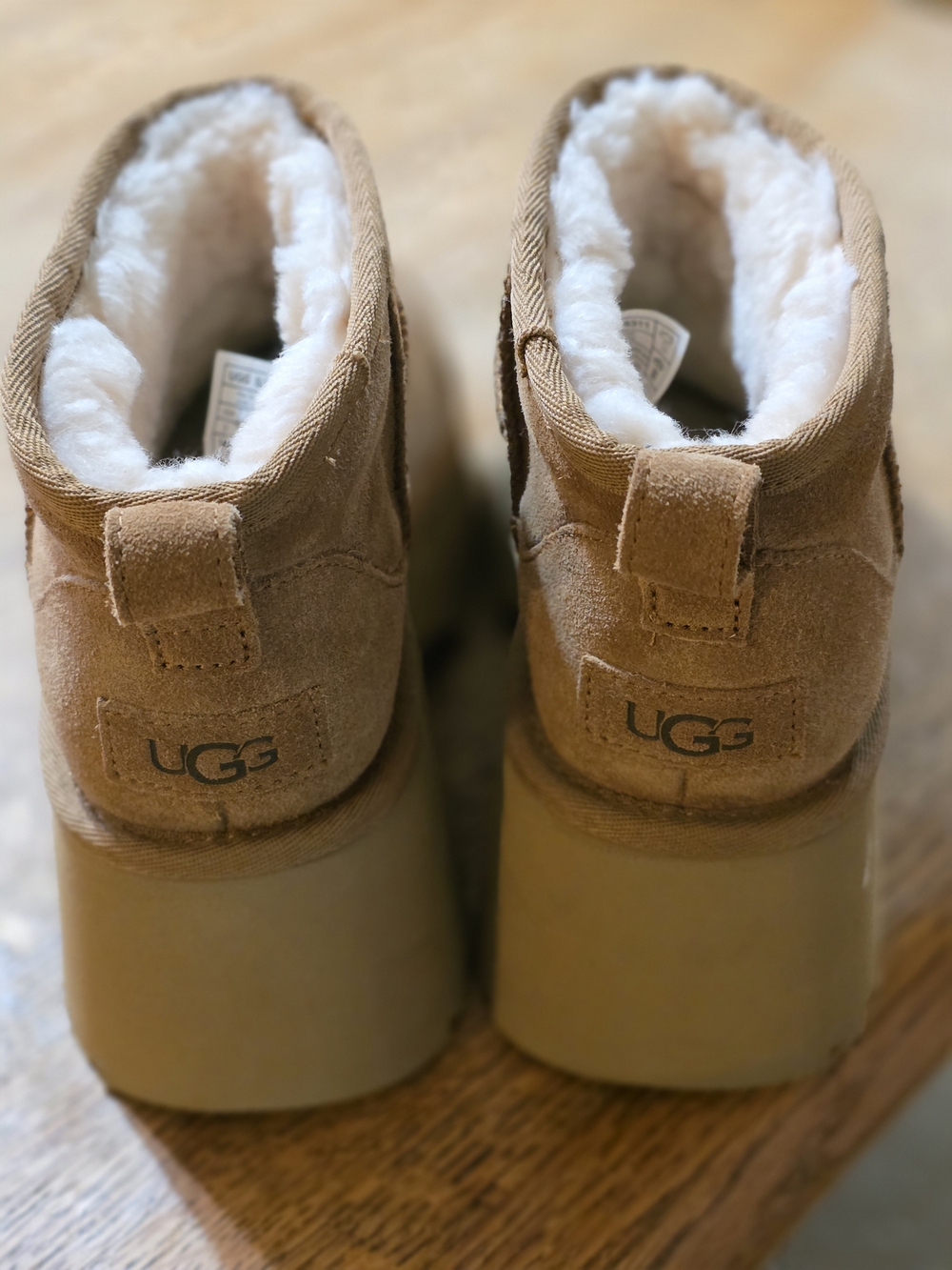 UGG Chestnut Suede Shearling Platform Booties